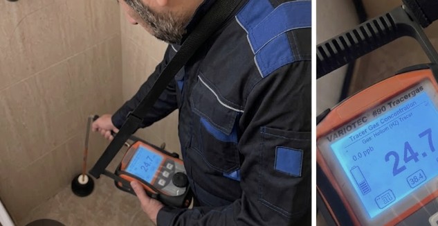 Equipo de Otter Service usando gas trazador para localizar una fuga de agua