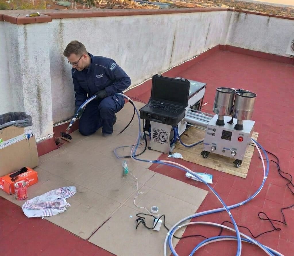 Equipo de Otter Service durante proyección de resina epoxi en obra