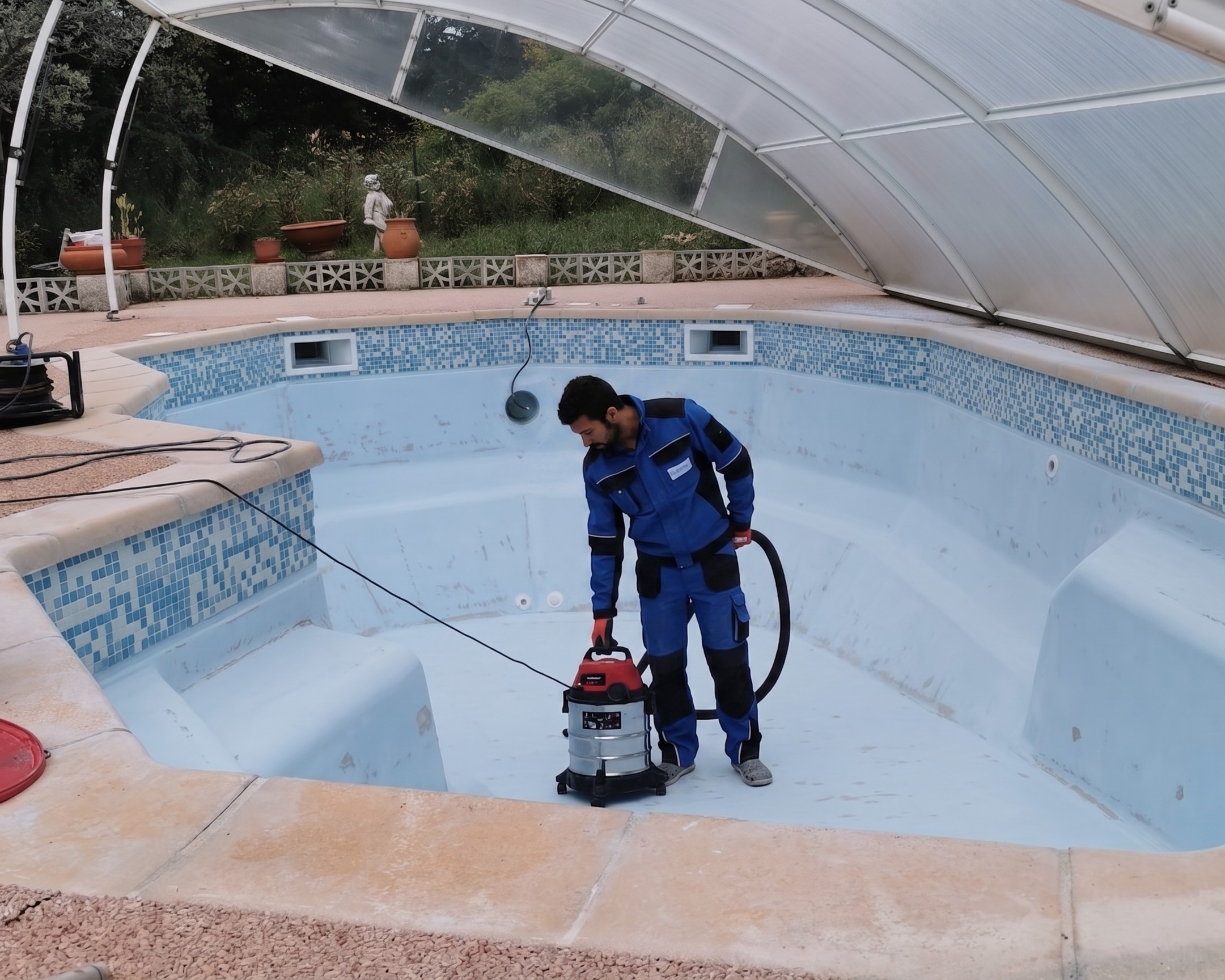 Piscina reparada, limpia y en funcionamiento